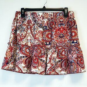 Fun Lightweight Ruffley BOHO Paisley Print Short Skirt Elastic Waist